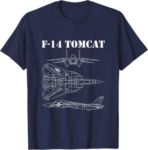 Vintage White F14 Tomcat Airplane Schematic F-14 Jet T-Shirt - T-Shirt | Navy