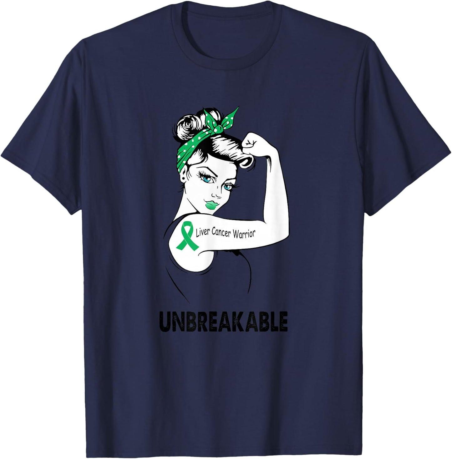 Liver Cancer Warrior Unbreakable Gift Awareness T-Shirt - T-Shirt | Navy
