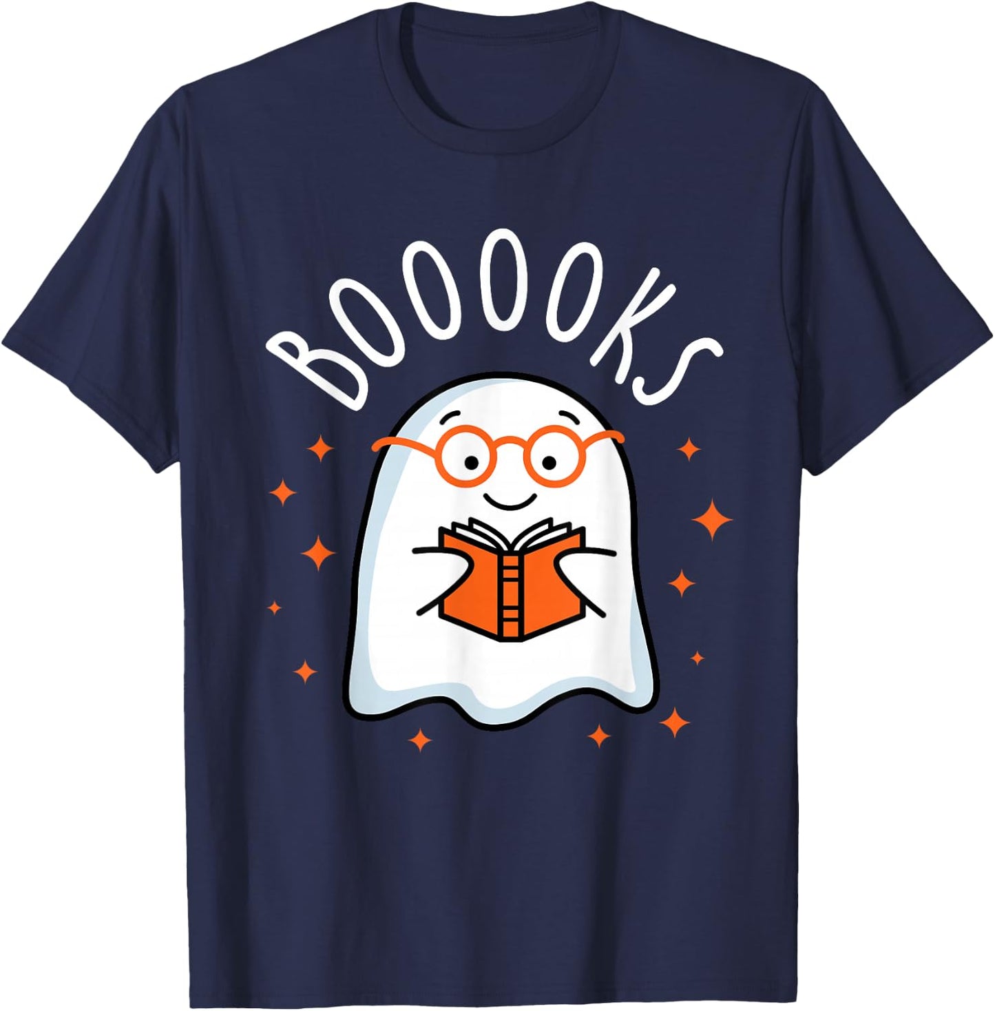 Cute Ghost Reading Book Booooks Teacher Halloween School Kid T-Shirt - T-Shirt | Navy