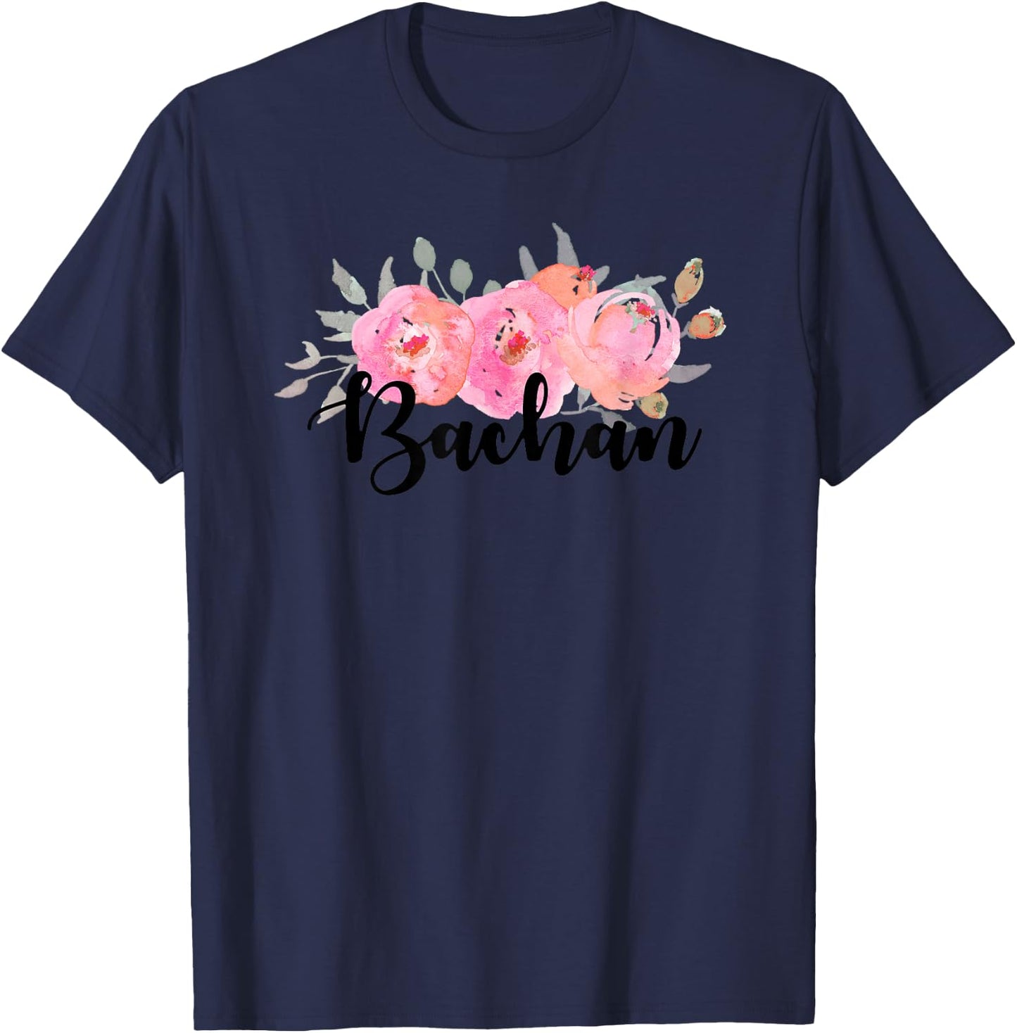 Tomodachi Bachan , Men's Grey Floral , Small, , Short Sleeve T-Shirt - T-Shirt | Navy