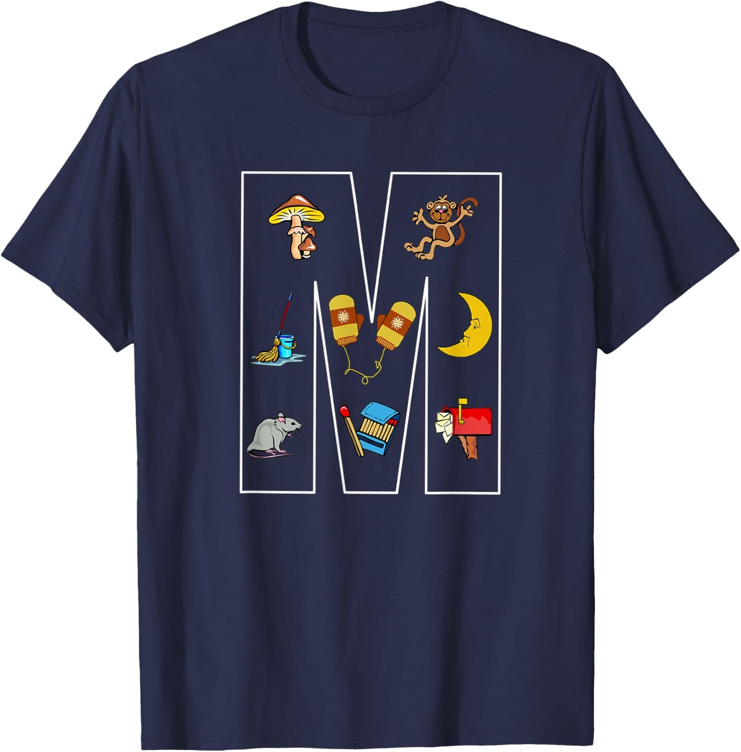 Alphabet Letter M Phonics Objects That Start With M Shirt T-Shirt - T-Shirt | Navy