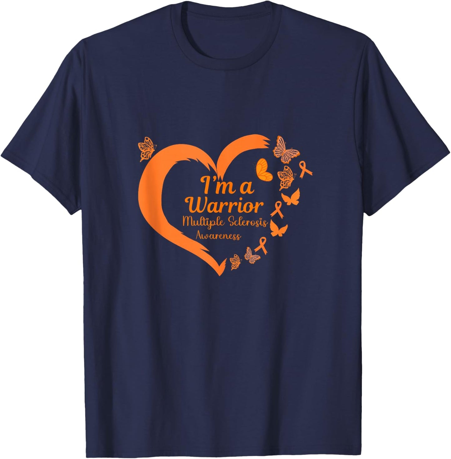 Multiple Sclerosis Warrior Women Heart Flower MS Awareness T-Shirt - T-Shirt | Navy