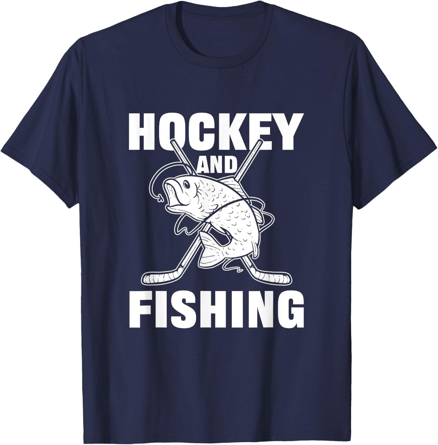 Hockey And Fishing Ice Hockey Fish Hunting T-Shirt - T-Shirt | Navy