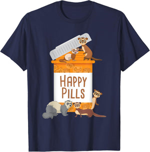 Happy Pills - Ferret Zoo Animal Lover Pet Owner T-Shirt - T-Shirt | Navy