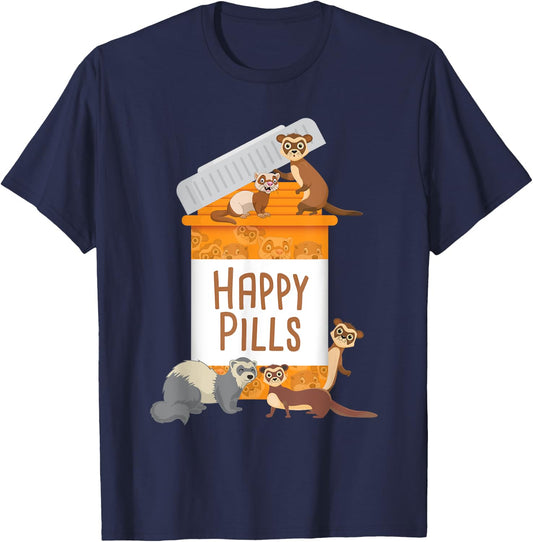 Happy Pills - Ferret Zoo Animal Lover Pet Owner T-Shirt - T-Shirt | Navy