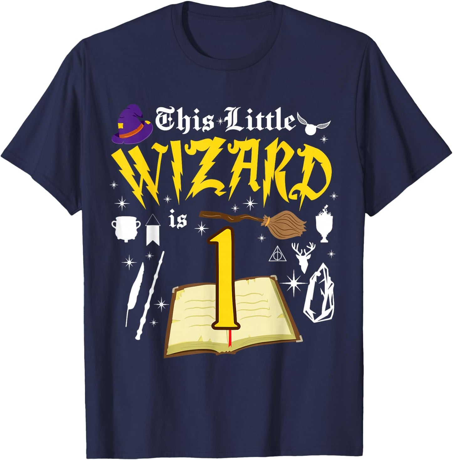 1st Birthday Wizard Magic 1 Year Old Funny B-Day Matching T-Shirt - T-Shirt | Navy