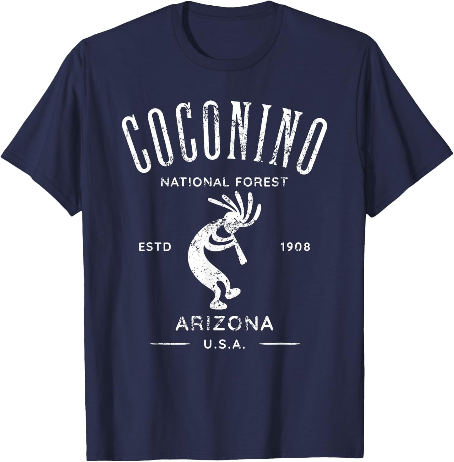 Coconino National Forest Arizona Kokopelli Distressed Design T-Shirt - T-Shirt | Navy