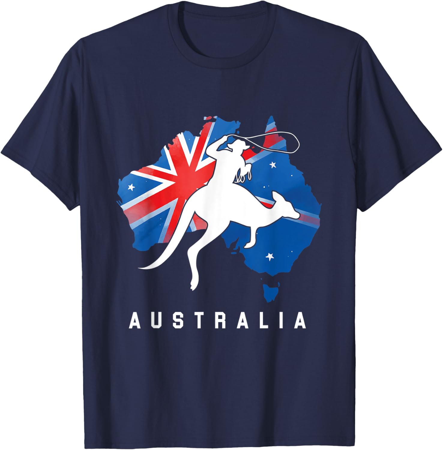 Australian Kangaroo Australia Country Map Cowboy Aussie T-Shirt - T-Shirt | Navy