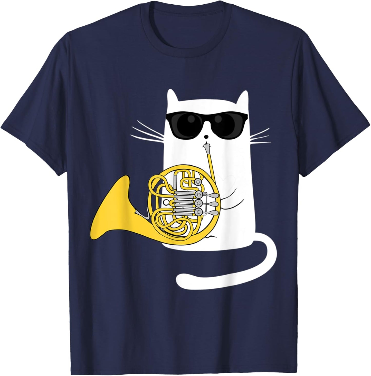 Jazz Cat Playing French Horn - Cool Smooth T-Shirt - T-Shirt | Navy