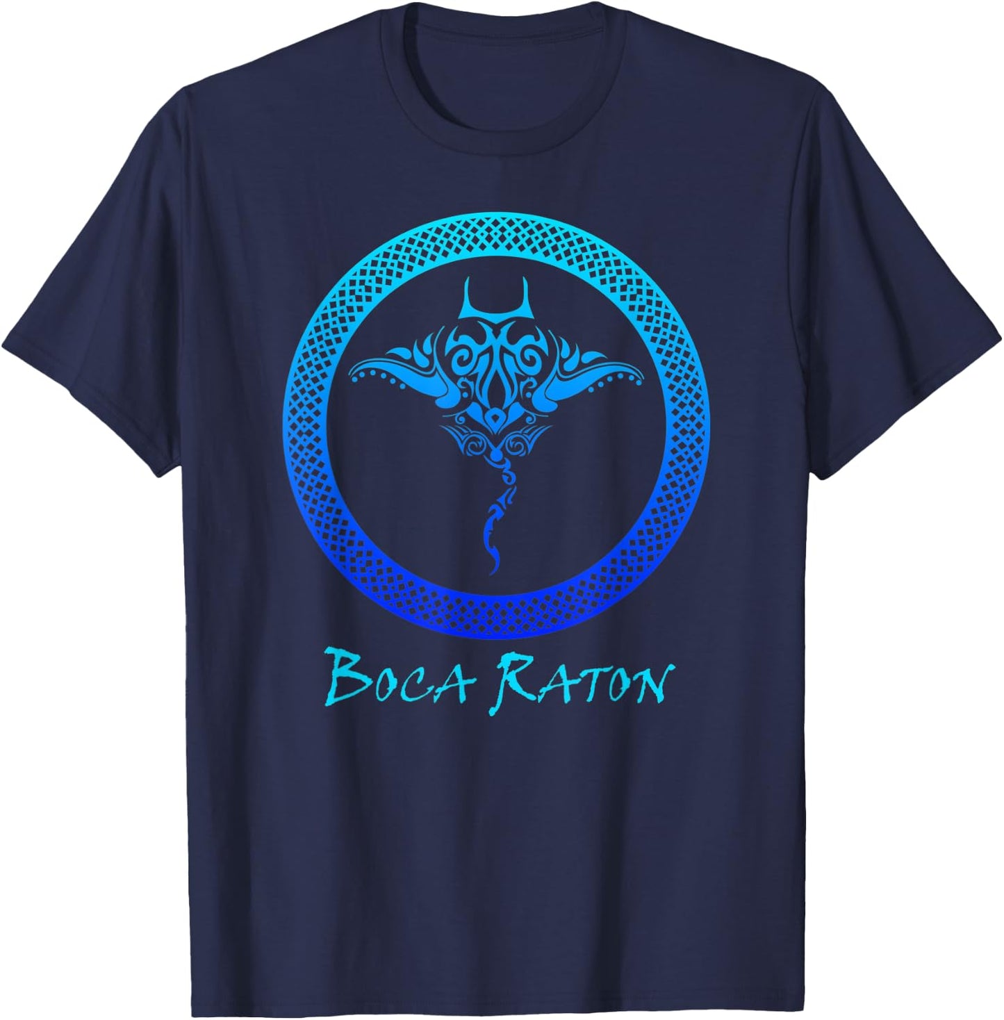Boca Raton, Florida Vintage Retro Tribal Stingray Vacation T-Shirt - T-Shirt | Navy