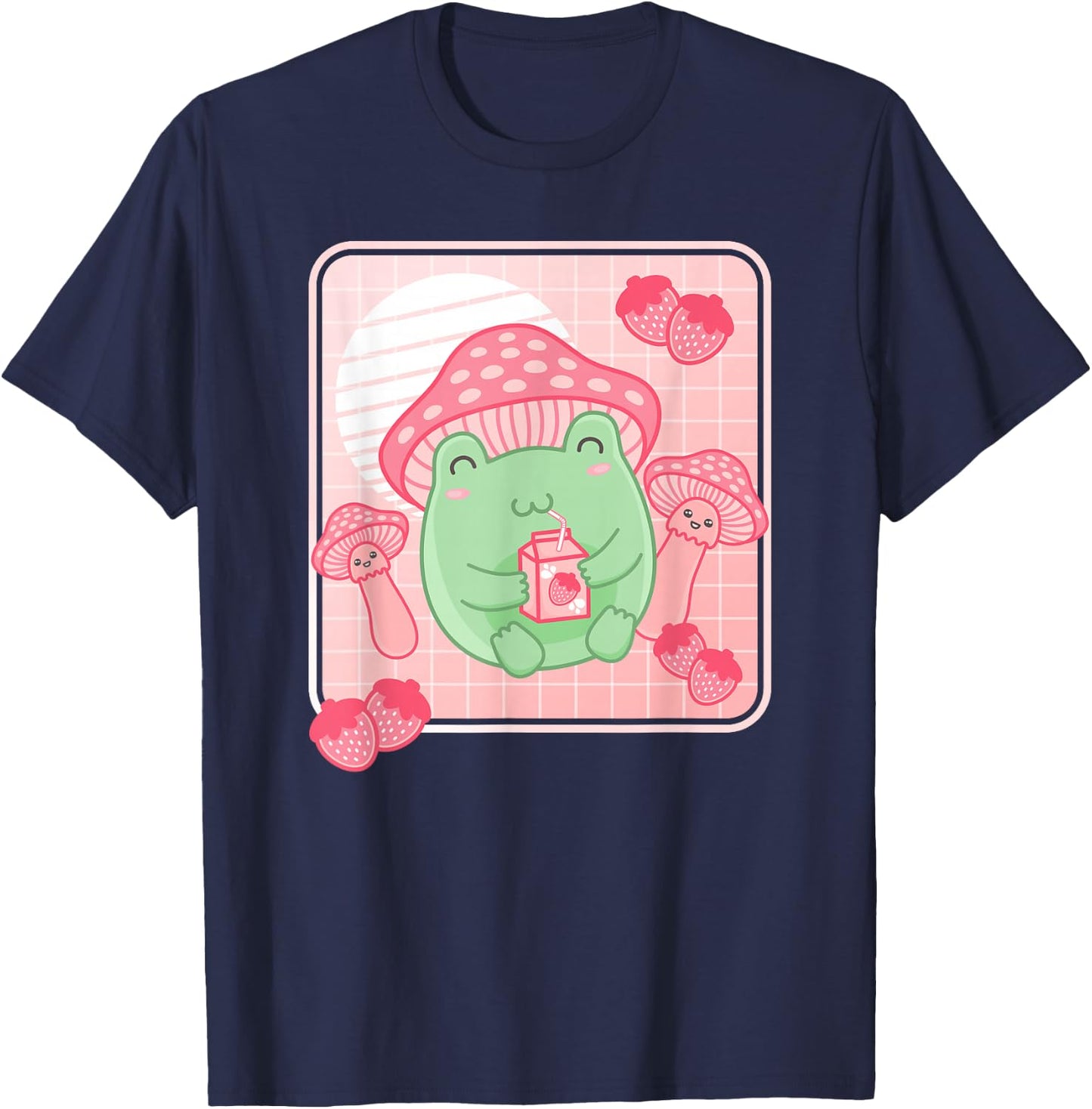 Kawaii Frog Pink Strawberry Milk Mushroom Women Girls T-Shirt - T-Shirt | Navy