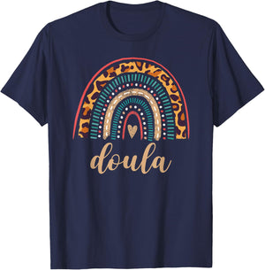 Doula Rainbow Leopard Birth Doulas Gift Newborn Labor Coach T-Shirt - T-Shirt | Navy