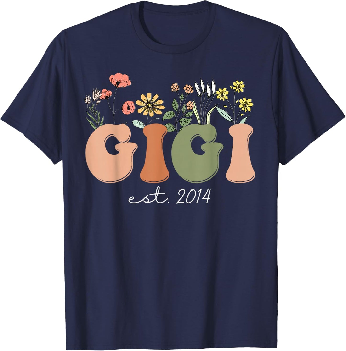 Soon To Be Gigi Est 2014 Wildflowers Pregnancy Announcement T-Shirt - T-Shirt | Navy