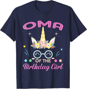 Oma Of The Birthday Girl Flower Unicorn Mothers Day T-Shirt - T-Shirt | Navy
