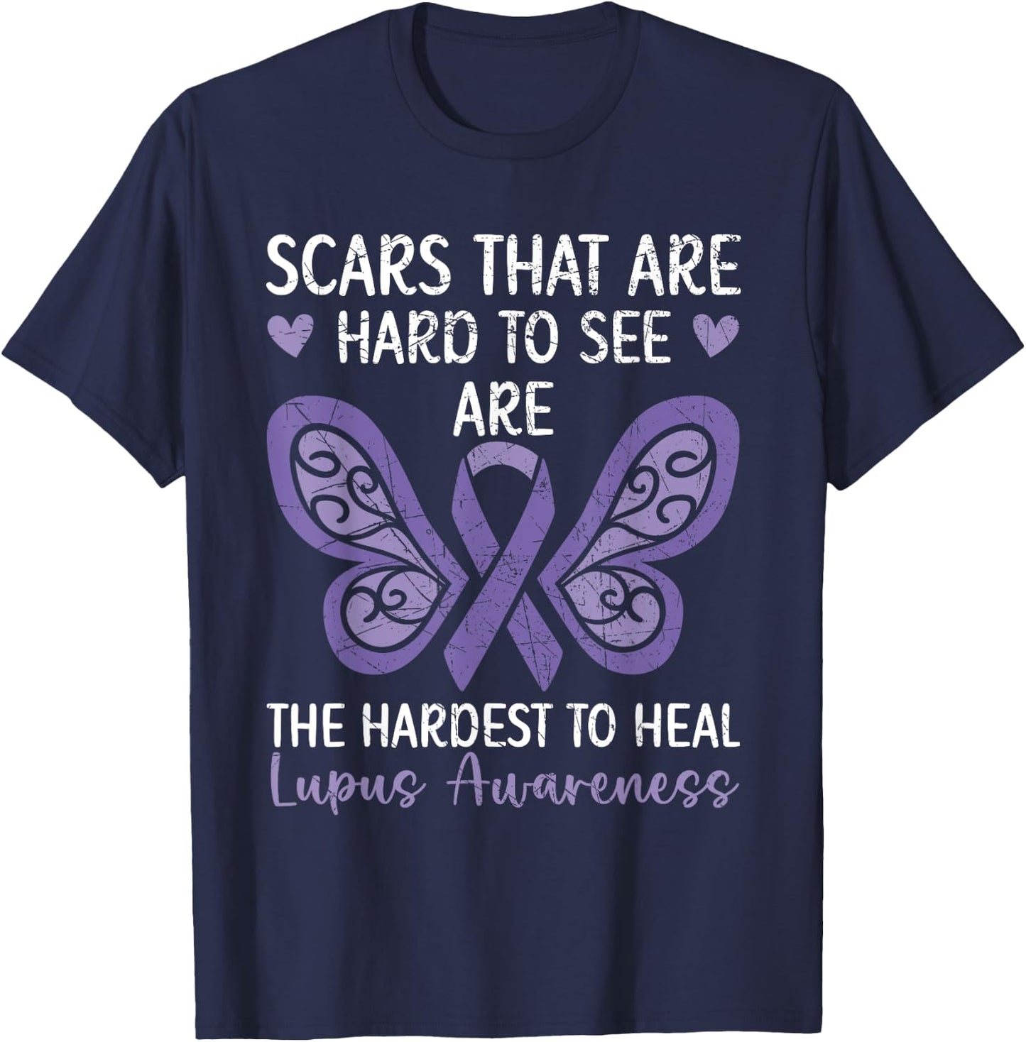 Lupus Warrior Lupus Awareness SteMi Apparel Women's Black Modern Letter Print U-Neck , Small, Short Sleeve, Classic Fit, Pull On, Imported, All Seasons, Lupus Awareness Design T-Shirt - T-Shirt | Navy