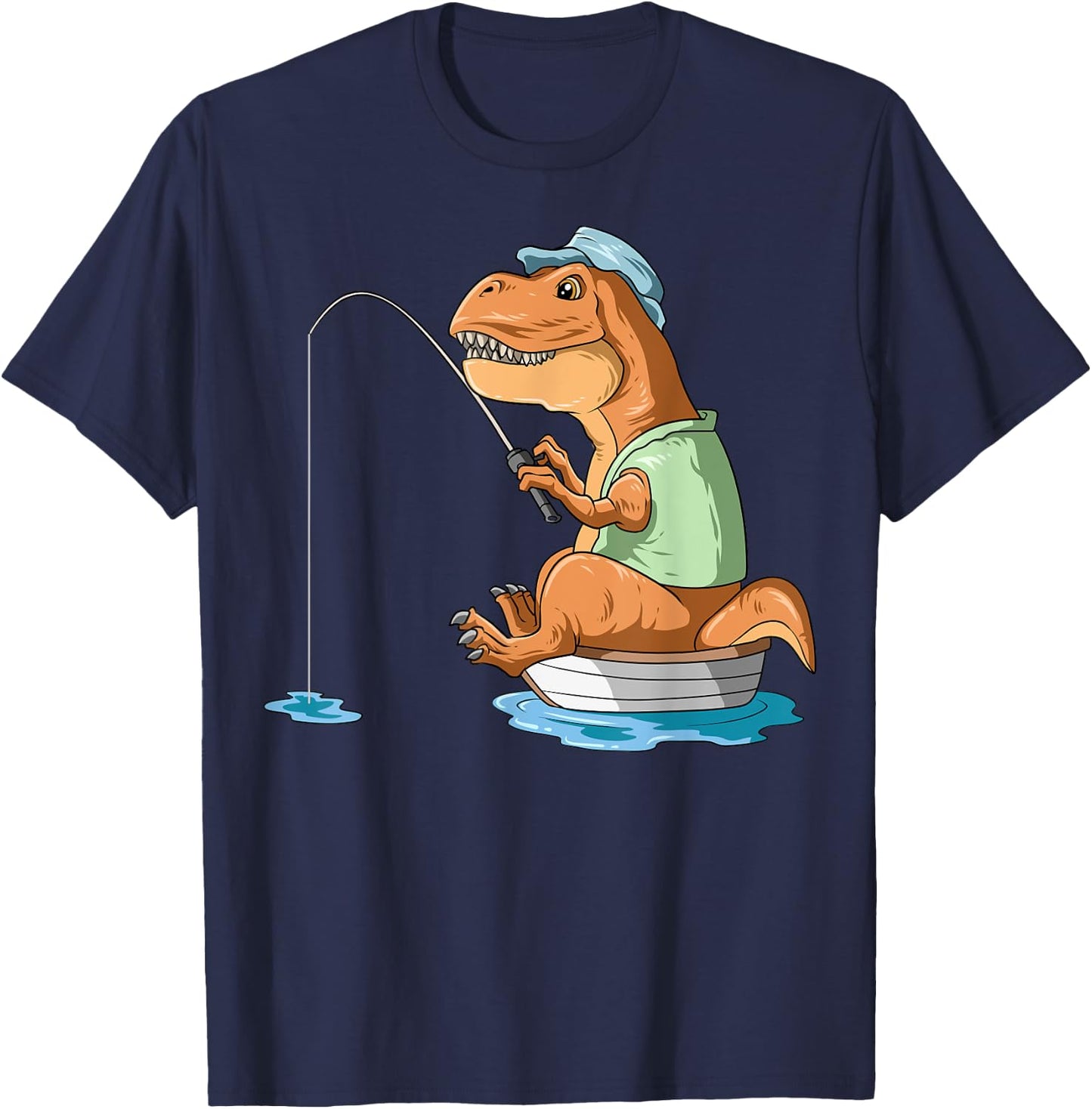 Dinosaur Fishing T-Rex Fisherman Boat Camping Fishing Lovers T-Shirt - T-Shirt | Navy