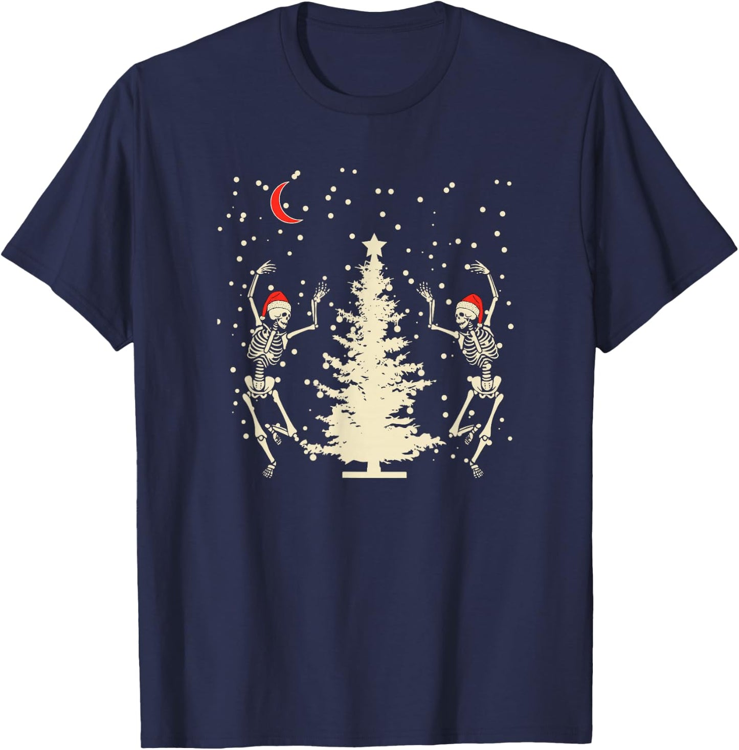 Funny Goth Christmas, Dancing Skeletons T-Shirt - T-Shirt | Navy