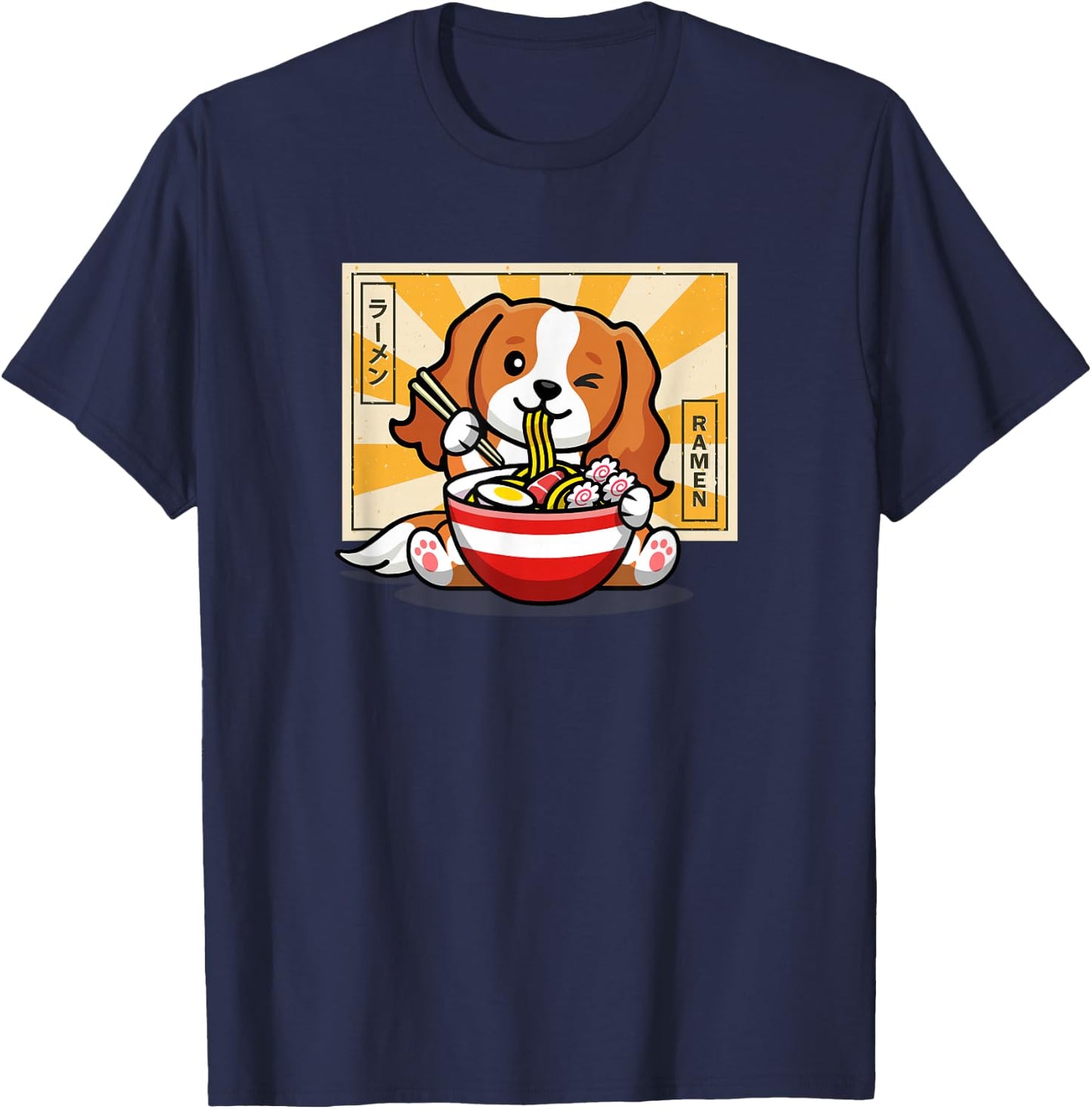 Kids Kawaii Ramen Cavalier King Charles Spaniel Lover T-Shirt - T-Shirt | Navy