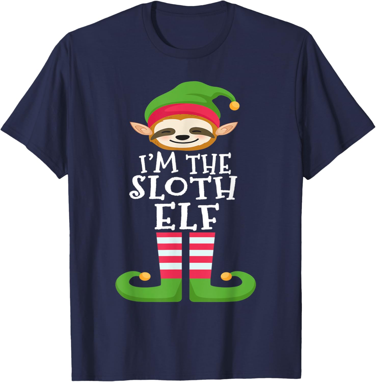 Sloth Elf Animal Lover's Family Matching Christmas Pajama T-Shirt - T-Shirt | Navy