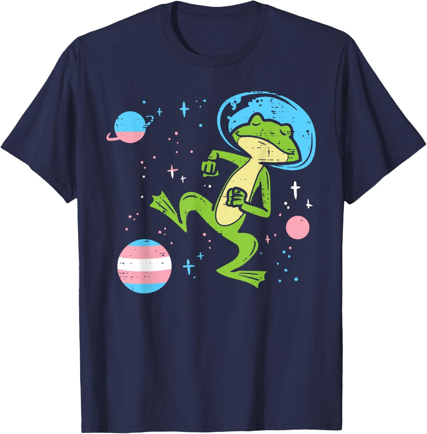Dancing Astronaut Frog Transgender Planets Trans Pride Flag T-Shirt - T-Shirt | Navy
