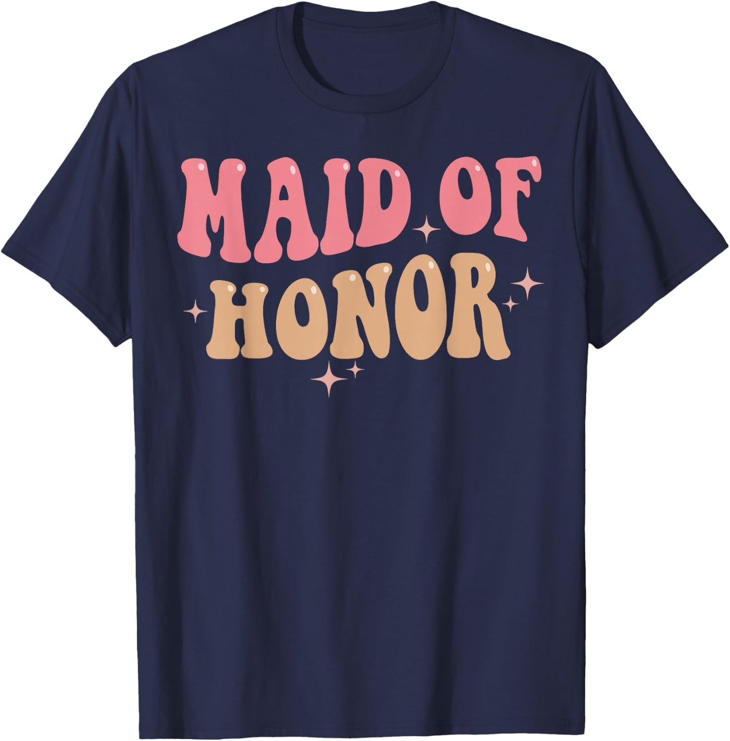 Retro Maid Of Honor Groovy Theme Bridal Shower Party T-Shirt - T-Shirt | Navy