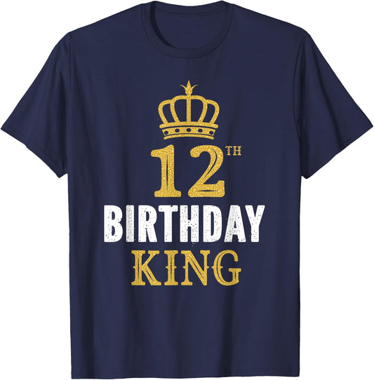Happy 12th Birthday King 12 Years Old Party Ideas For Boys T-Shirt - T-Shirt | Navy