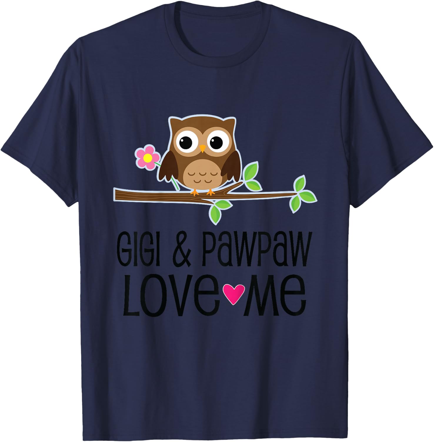 Kids Gigi and Pawpaw Love Me Grandchild Owl T-Shirt - T-Shirt | Navy