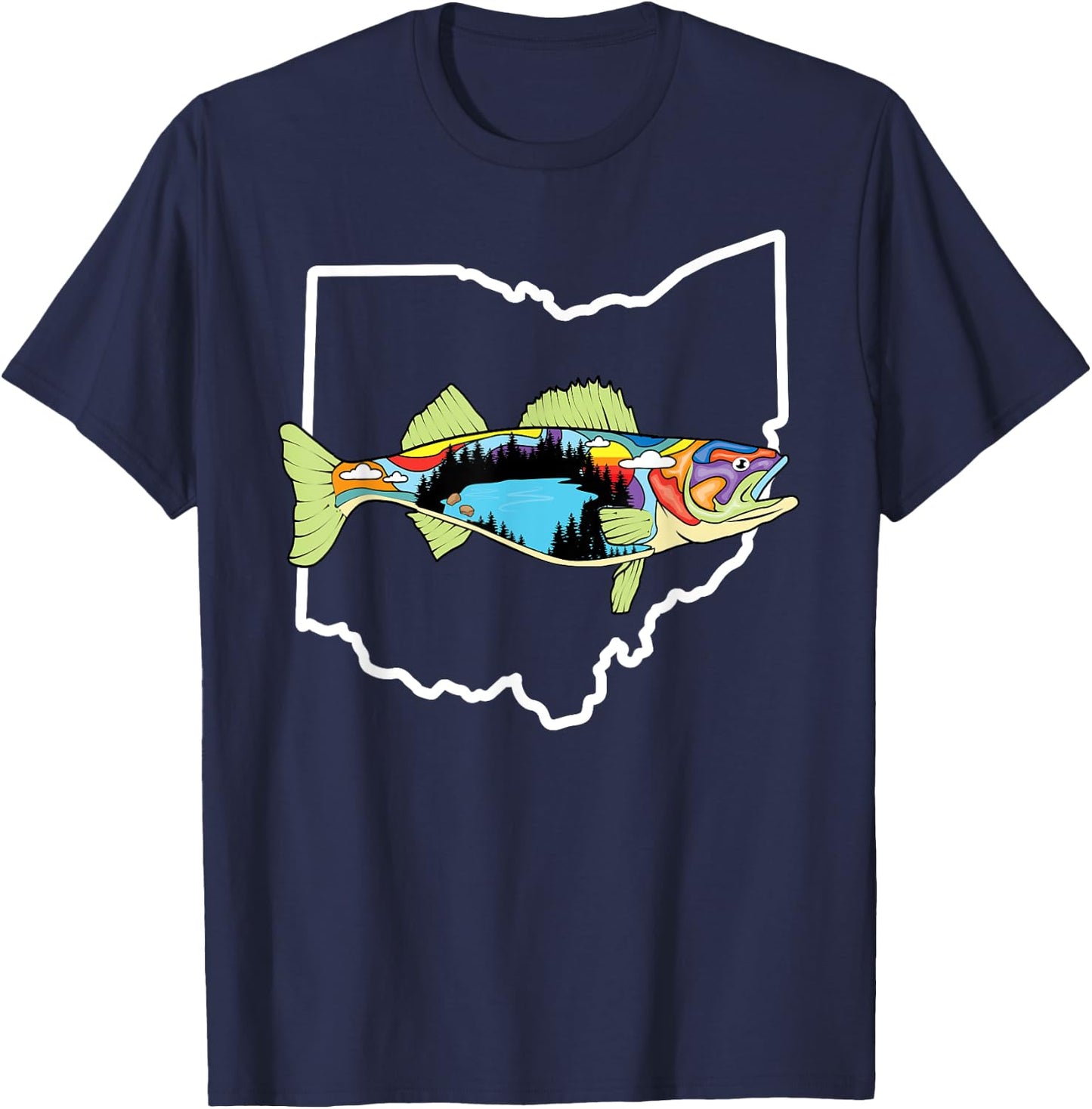 Ohio Map Walleye Fishing Freshwater Fisherman Walleye Fish T-Shirt - T-Shirt | Navy