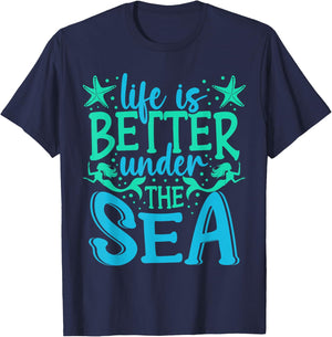 Mermaid Life Under The Sea Vacation Marine Biologist T-Shirt - T-Shirt | Navy