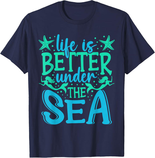 Mermaid Life Under The Sea Vacation Marine Biologist T-Shirt - T-Shirt | Navy
