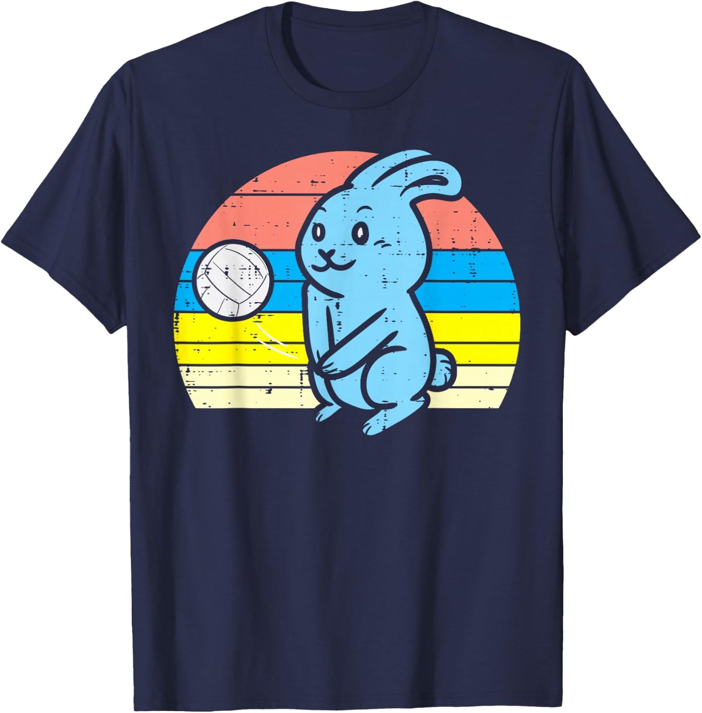 Easter Bunny Playing Volleyball Retro Sports Men Women Kids T-Shirt - T-Shirt | Navy
