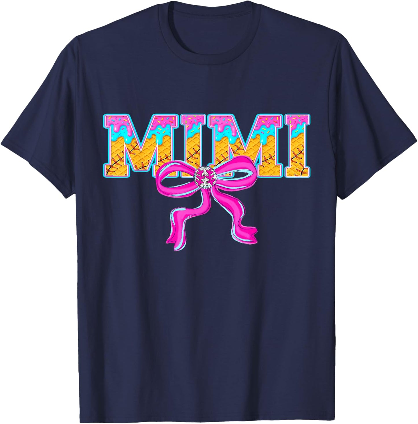 Baseball Mimi Ice Cream Drip Game Day Family Matching T-Shirt - T-Shirt | Navy