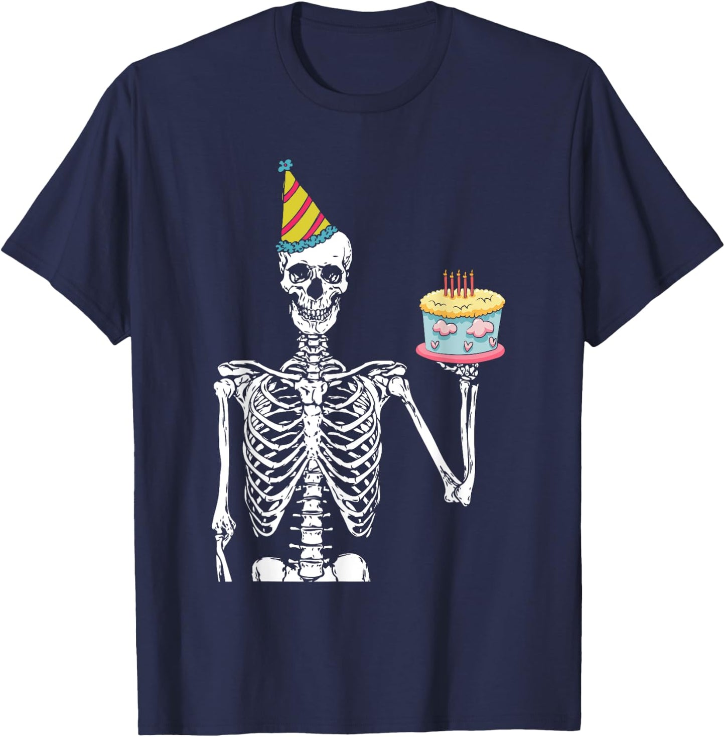Skeleton Birthday Party Lazy Halloween Costume Funny Skull T-Shirt - T-Shirt | Navy