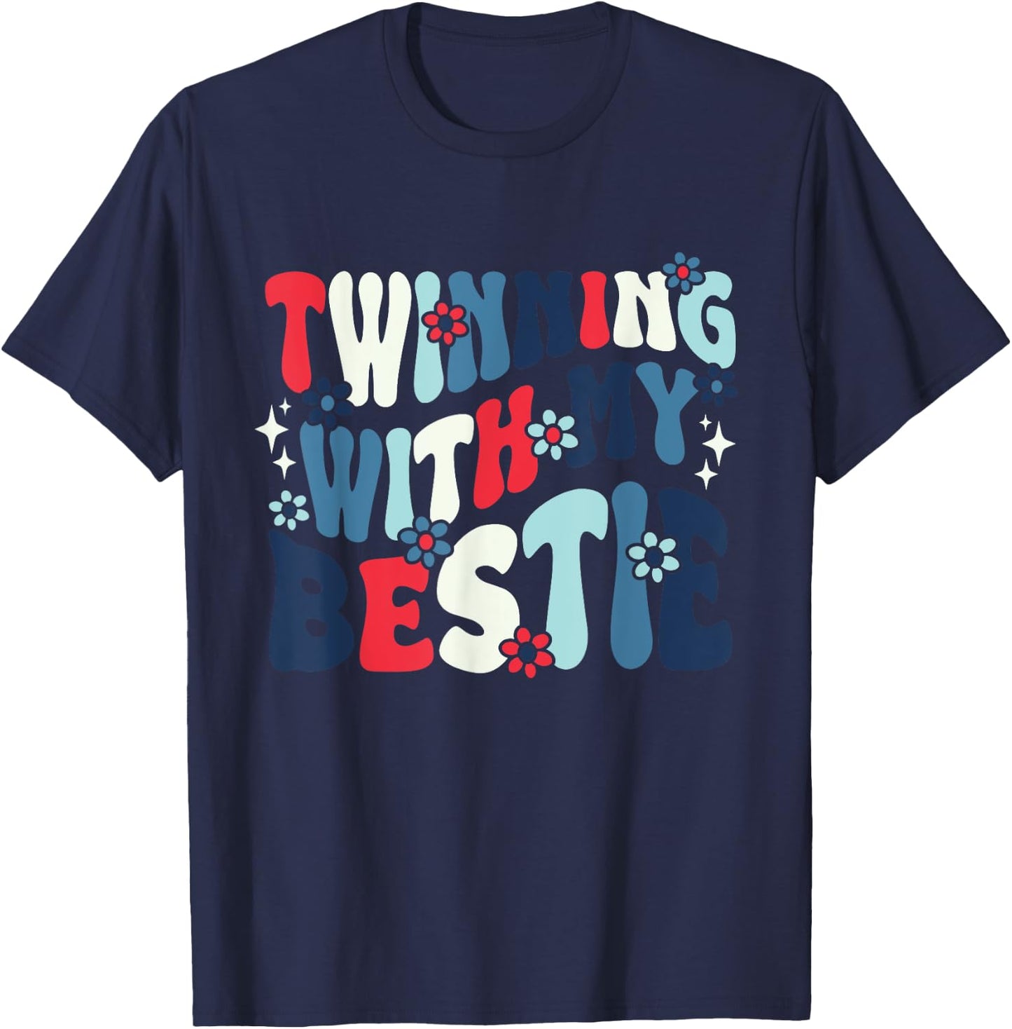 Retro Twins Day Twinning With My Bestie Friend Matching Twin T-Shirt - T-Shirt | Navy
