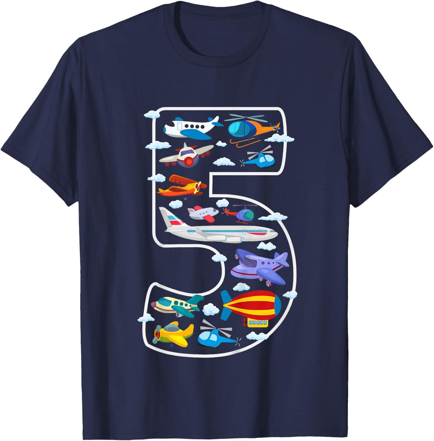 Kids Its My 5th Birthday Boys 5 Airplanes Helicopters 5 Years Old T-Shirt - T-Shirt | Navy
