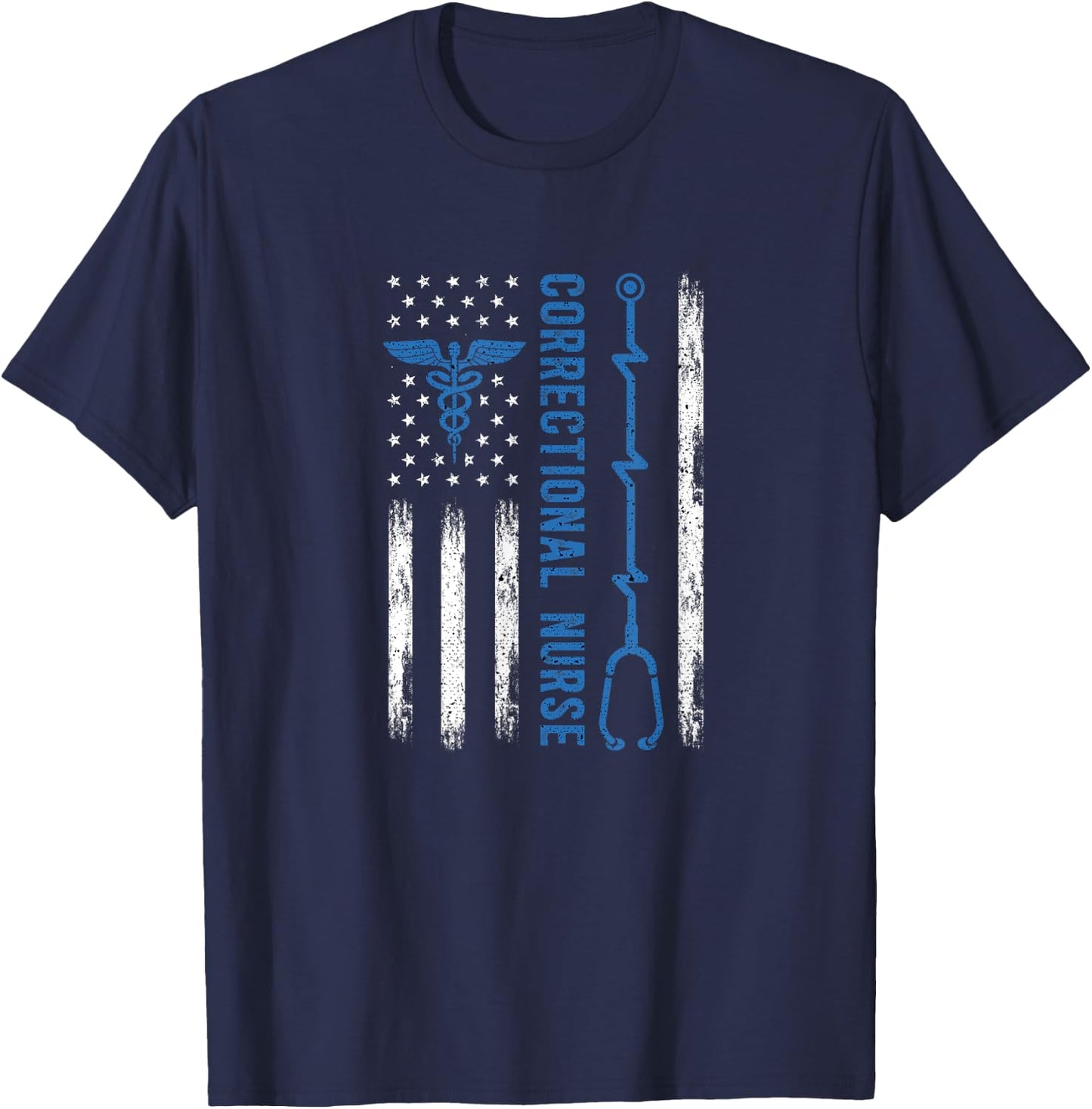 Correctional Nurse American Flag Nursing Healthcare Nurses T-Shirt - T-Shirt | Navy
