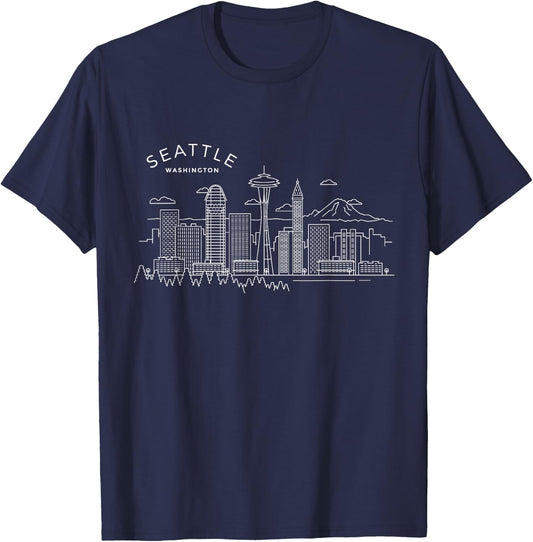 Seattle Skyline Vintage Seattle Washington T-Shirt - T-Shirt | Navy
