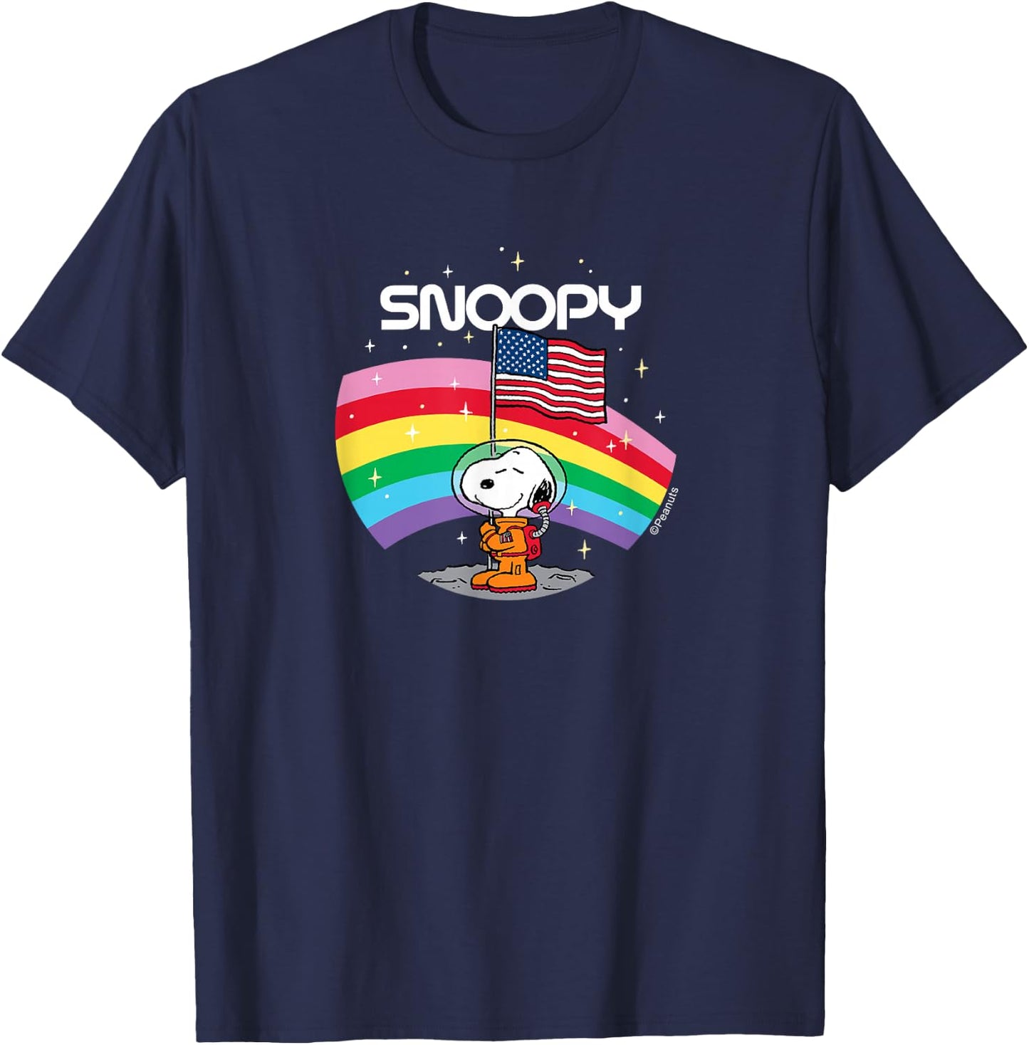 Peanuts - Snoopy Rainbow Space Beagle Badge with USA Flag T-Shirt - T-Shirt | Navy
