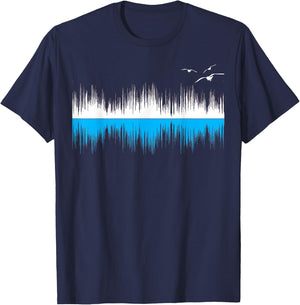 Sheldon Nerdy Seagull Sound Wave Science Ocean Beach Lover T-Shirt - T-Shirt | Navy