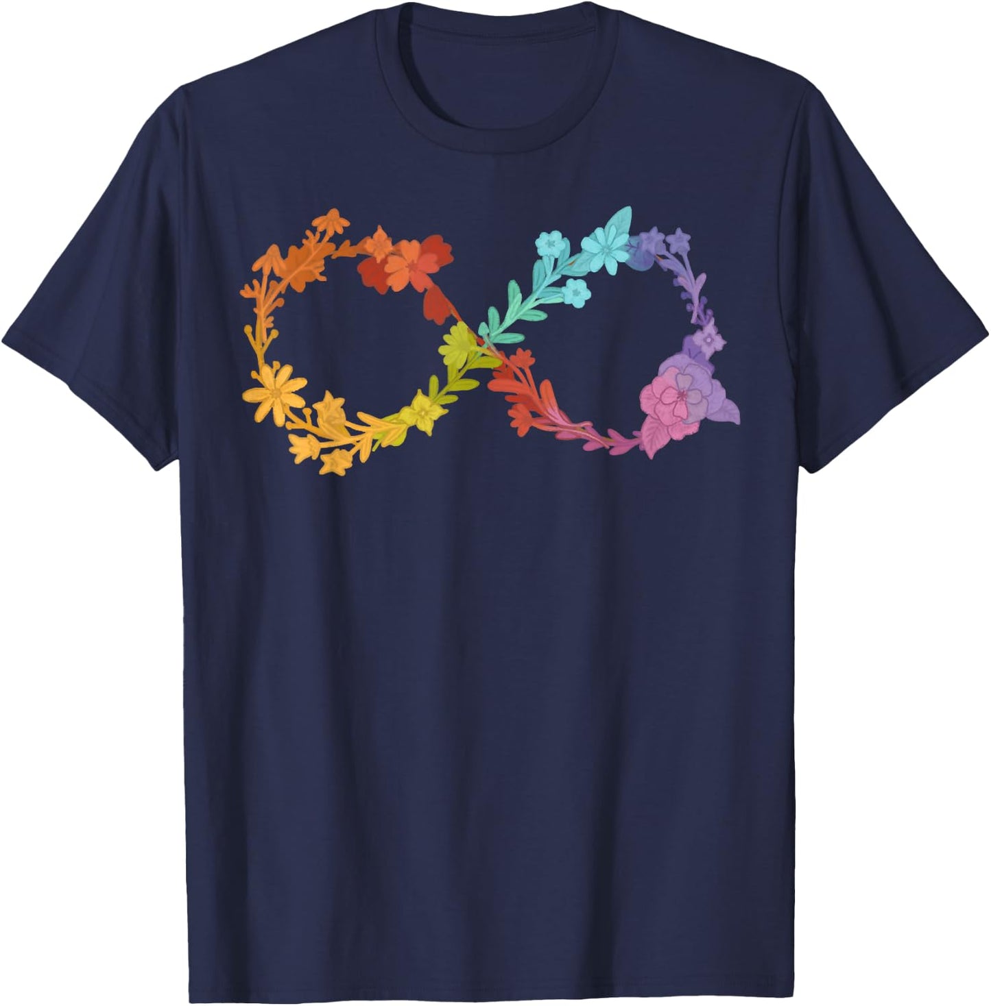 Floral Neurodiversity Infinity Symbol Autism Awareness T-Shirt - T-Shirt | Navy
