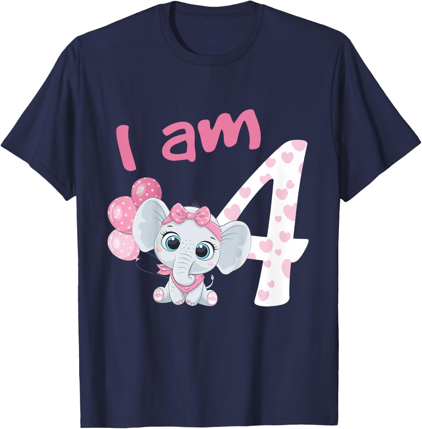 4th Birthday Shirt Girls Elephant Girl Birthday 4 Years Old T-Shirt - T-Shirt | Navy