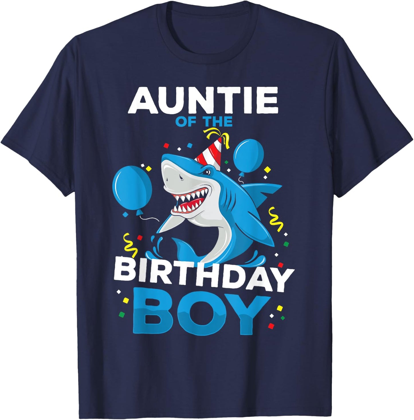 Auntie of The Birthday Boy Shark Ocean Theme Matching Family T-Shirt - T-Shirt | Navy