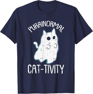 Purranormal Cat-ivity Lazy Halloween Costume Funny Kitty Pun T-Shirt - T-Shirt | Navy