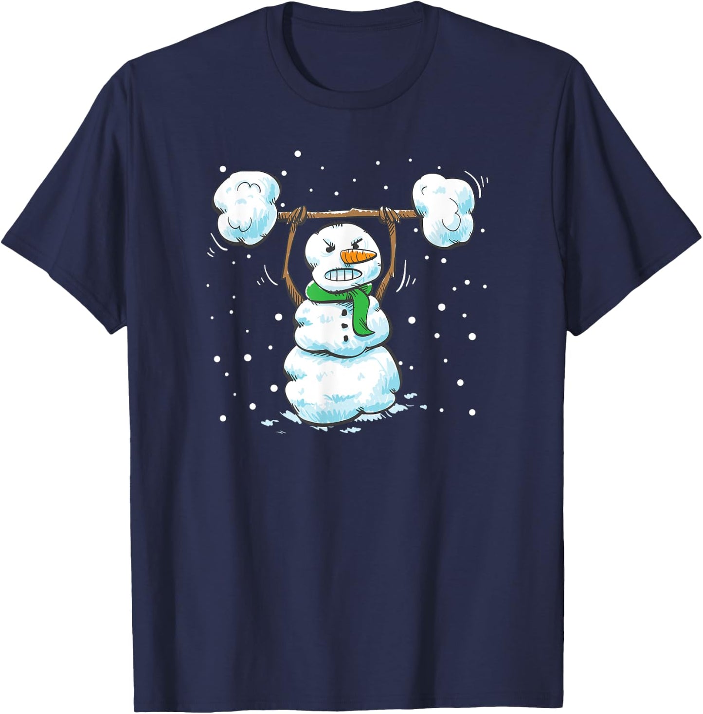 Christmas Weightlifting Snowman Shirt Funny Snowman Gym T-Shirt - T-Shirt | Navy