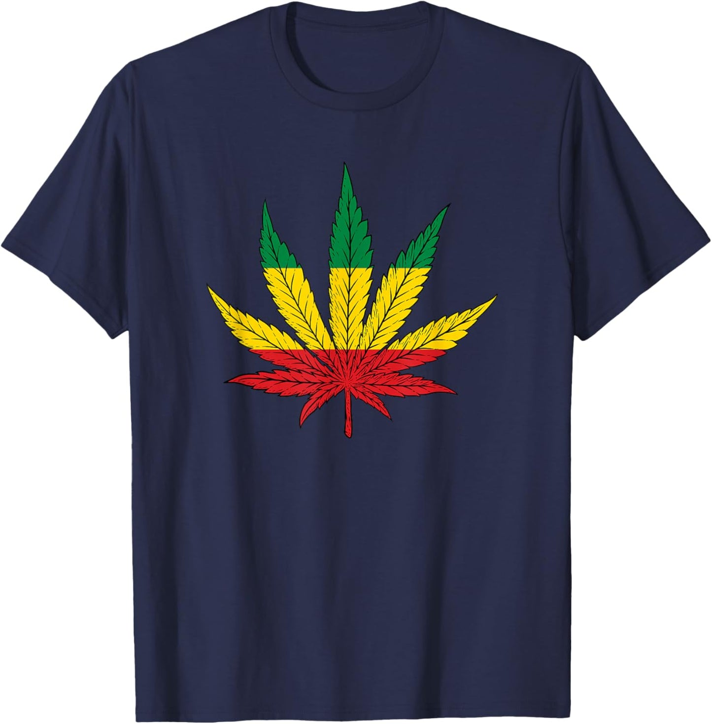 Rastafari Reggae Music Weed Leaf T-Shirt - T-Shirt | Navy
