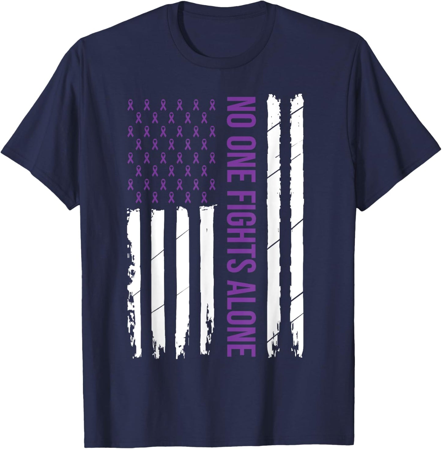 Cystic Fibrosis Awareness Purple Ribbon T-Shirt - T-Shirt | Navy