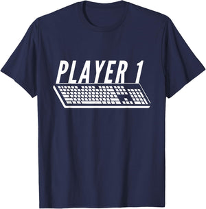 Player 1 PC Gamer Keyboard Warrior Desktop Gaming Couples T-Shirt - T-Shirt | Navy