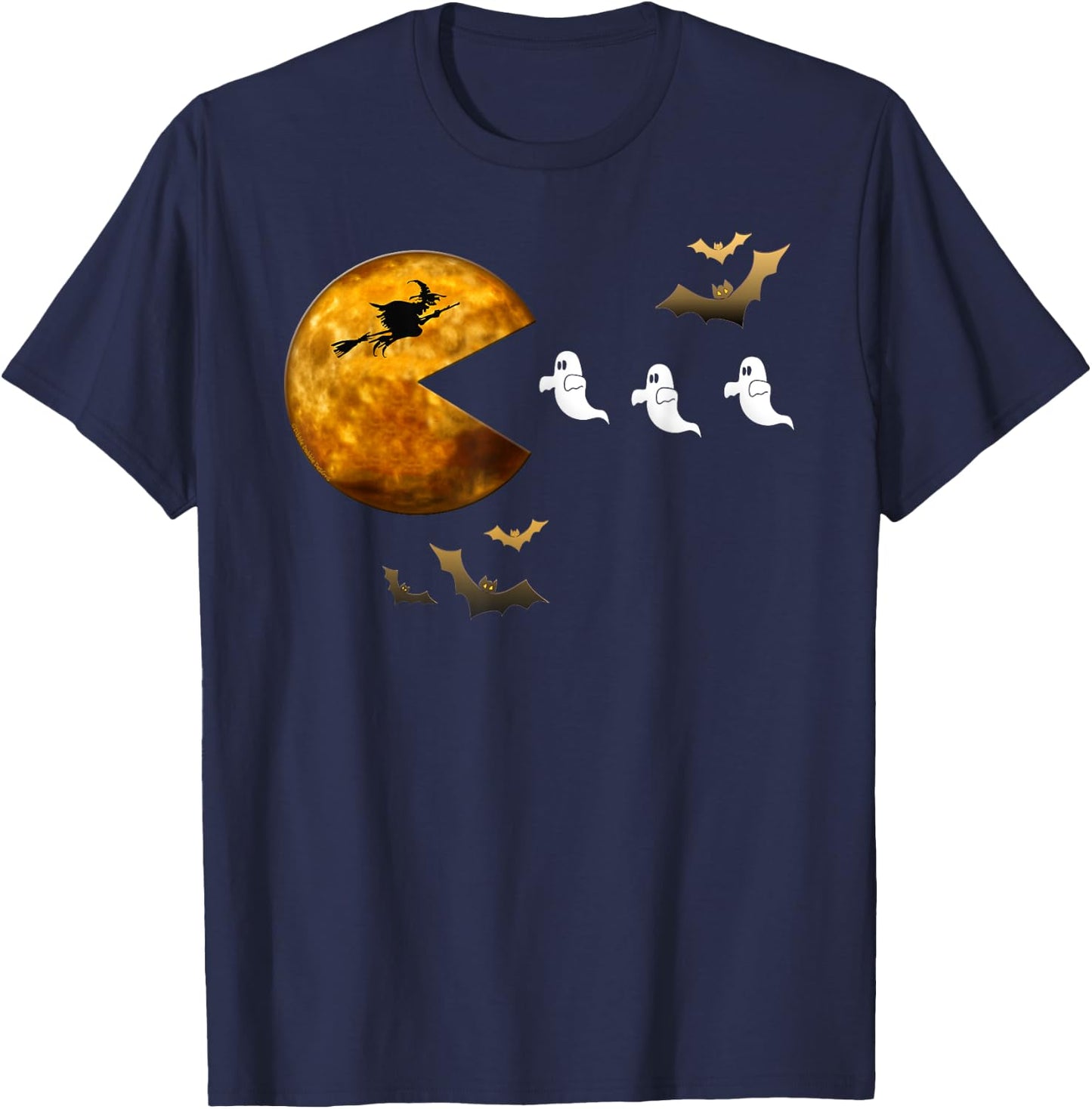 Fun Halloween Full Moon Eating Ghosts - Halloween T-Shirt - T-Shirt | Navy