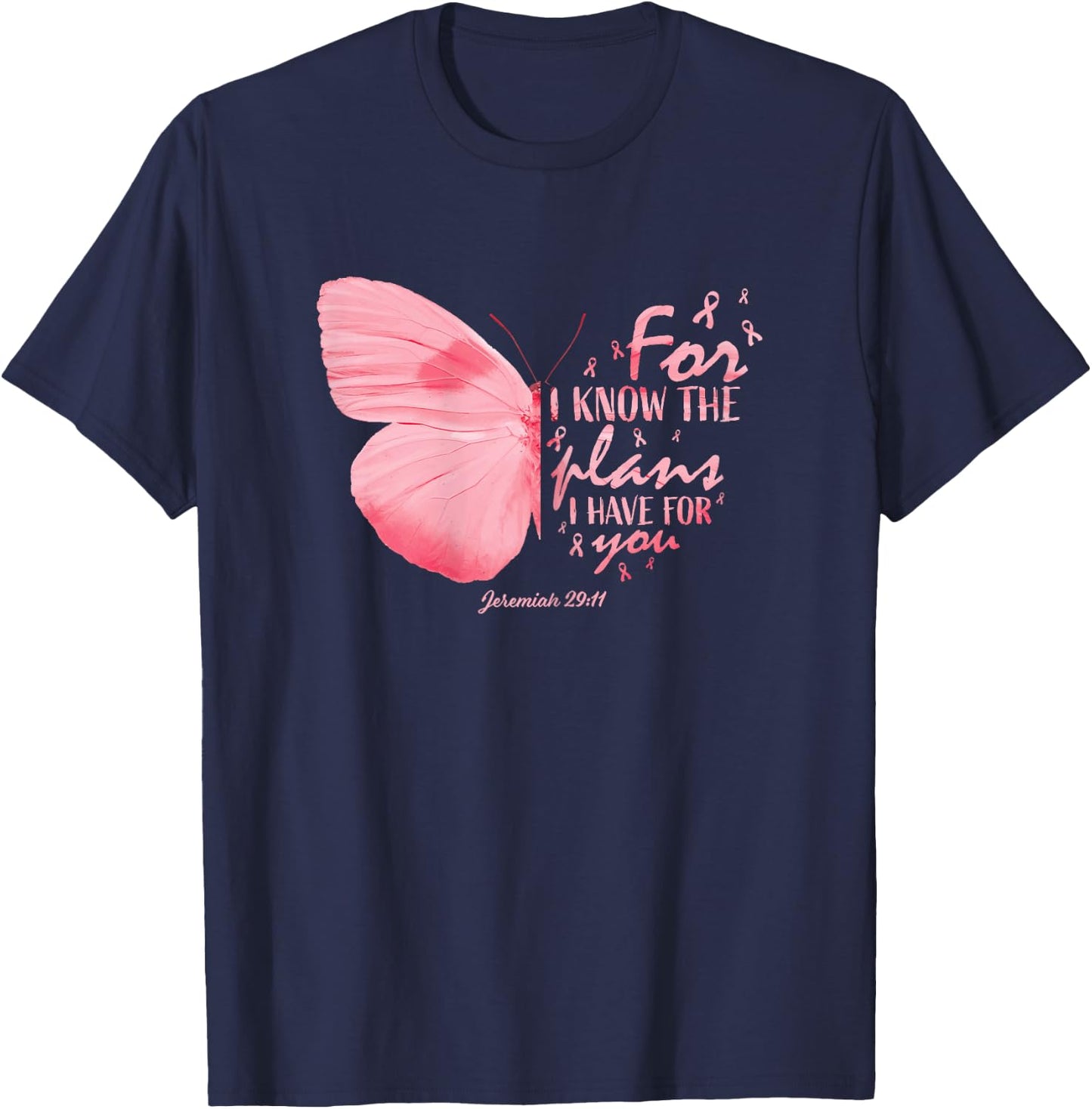 Pink Butterfly Breast Cancer Christian Religious Gifts Mom T-Shirt - T-Shirt | Navy
