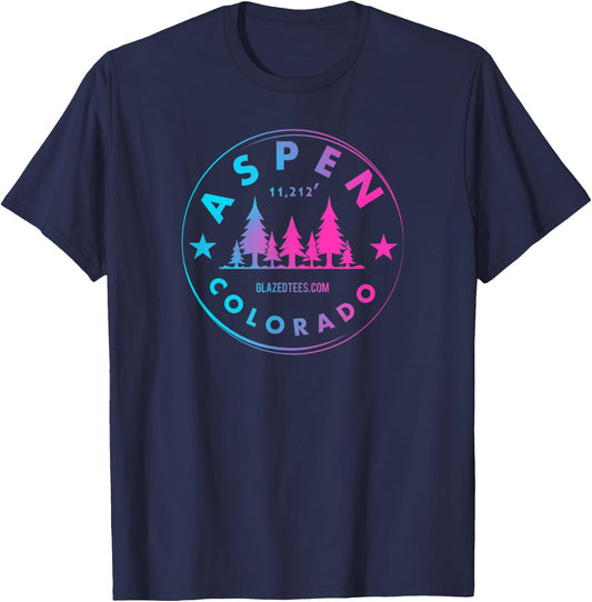 Aspen Colorado - Retro Big Mountain Forest T-Shirt - T-Shirt | Navy
